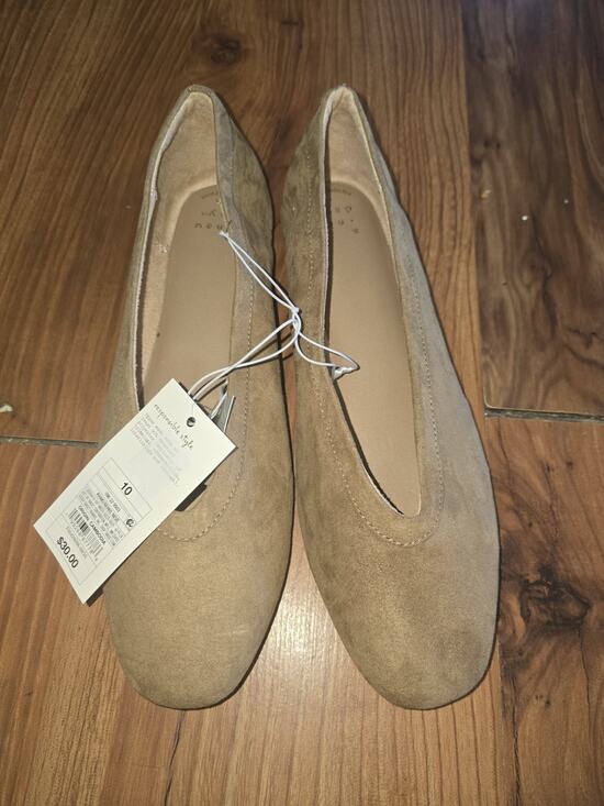 a new day Shoes - A New Day khaki ballet flats have a square toe and microfiber Memory Foam Sz 10